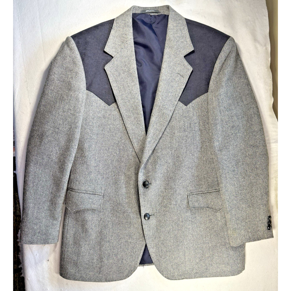 Taos Country Western Blazer 42 gray herringbone wool EUC